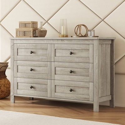 ALEXOUN Farmhouse Style Retro Wooden Dresser with 6 Drawer,Wood Storage Cabinet Drawers Chest for Bedroom