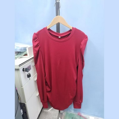 Ribbed Maternity Tunic with Puff Sleeves Mock Neck Ruched Sides