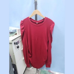 Ribbed Maternity Tunic with Puff Sleeves Mock Neck Ruched Sides - 1 of 1