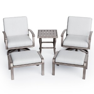 HAPPATIO 5 Piece Aluminum Outdoor Patio Furniture Set, Patio Chairs with Ottomans and Side Table, Patio Conversation Set for Porch Garden (Gray) - 1 of 4