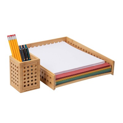 Mind Reader Lattice Collection Plastic Paper Tray & Pen Cup Desk Organization Set Brown: Letter Tray & Desk Organizer