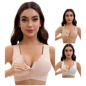 INSPIRE CHIC Women's Front Closure Full Coverage Bra Wirefree Wave Trim U Back Soft Bras 3 Packs - 1 of 4