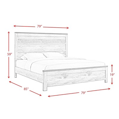 Rustic Gray King Wood Panel Bed with Headboard and Slats