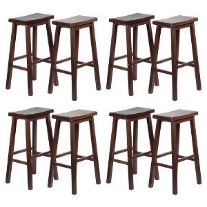 PJ Wood Classic Saddle Seat 29" Tall Kitchen Counter Stools for Homes, Dining Spaces, and Bars w/ Backless Seats & 4 Square Legs, Walnut (Set of 8) - 1 of 4