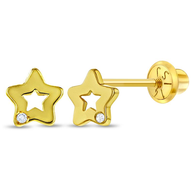 Baby Girls' Genuine Diamond Open Star Screw Back 14k Gold Earrings - In Season Jewelry, 1 of 5