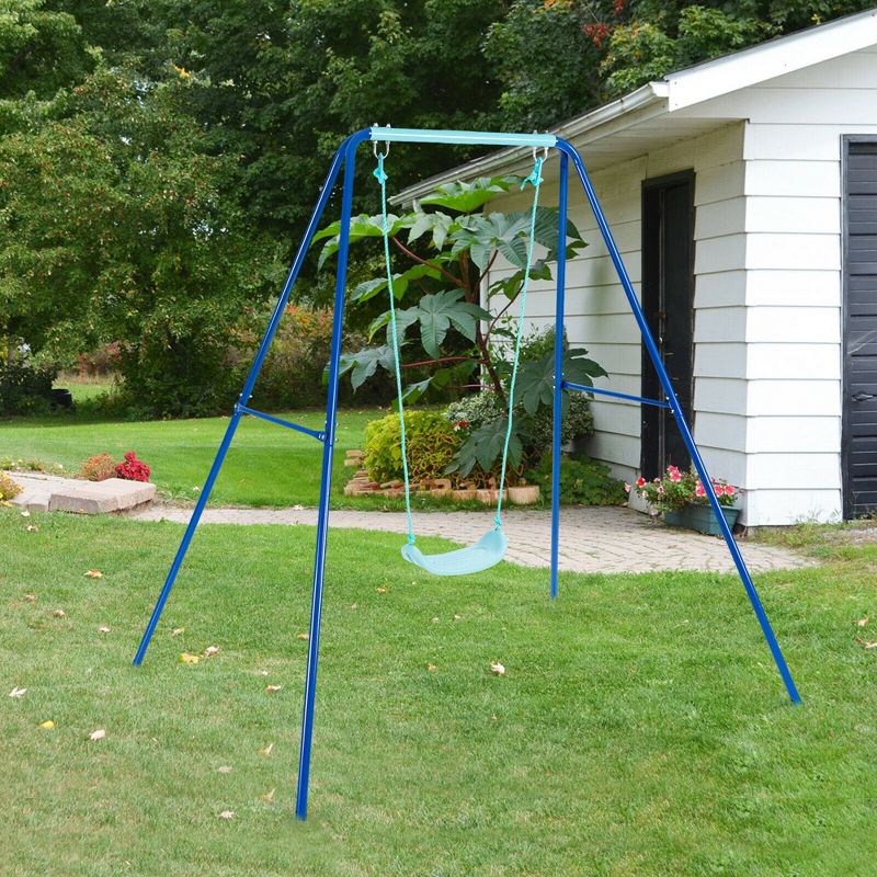 Costway Outdoor Kids Swing Set Heavy Duty Metal A-Frame w/ Ground Stakes, 2 of 11