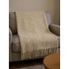 HomeRoots 55" X 70" Stone Cotton Blend Woven Plush Throw Blanket with Fringe - 2 of 4