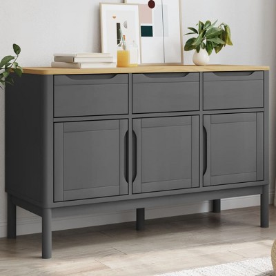 vidaXL Sideboard FLORO Gray 44.9"x16.9"x29.1" Solid Wood Pine