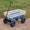 VYNXARIA Outdoor sport wagon tools cart wooden side panels air tires Wagon (blue) - 2 of 4