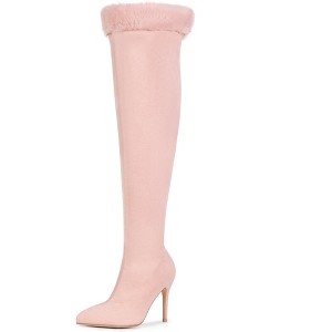 BLISSFUL STEP Women's Faux Fur High Heels Pointed Toe Fluffy Over the Knee High Boots - 1 of 4