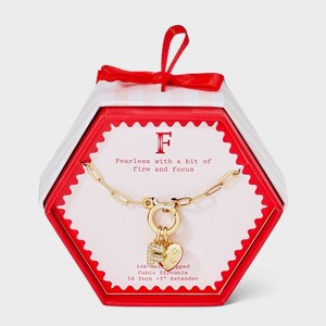 14K Gold Dipped Cubic Zirconia Puffy Heart Charm Initial Necklace - A New Day™ Gold - 1 of 4