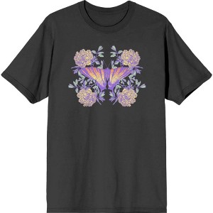 Vintage Floral Gradient Butterfly Adult Crew Neck Short Sleeve Tee - 1 of 2