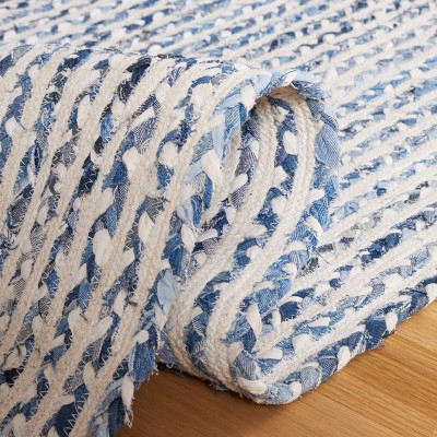 Handmade Blue and Ivory Braided Cotton Area Rug, 5' x 8'