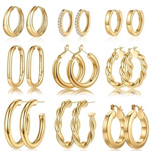 Turandoss 14k Gold Silver Hoop Earrings for Women Girls - Small Hypoallergenic Earrings Set, Gold Jewelry for Women, Teen Girl Gifts Trendy Stuff - 1 of 4