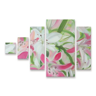 Trademark Fine Art Sandra Lafrate Pink and White Lilies II 5 Piece Panel Set Art