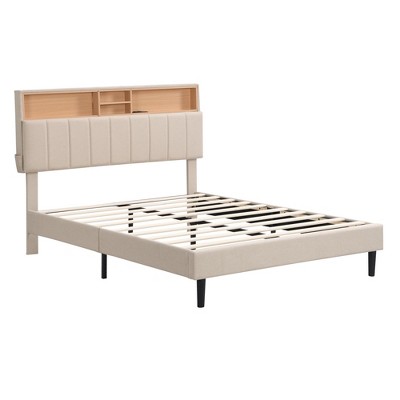 NicBex Queen/Full Size Upholstered Platform Bed with Storage Headboard and USB Port for Adults/Boys/Girls