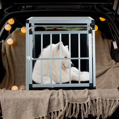 Wood Dog Crate Furniture with Hidden Food Bowl Drawer Indoor Dog Kennel End Table with Cushion for Small Dogs - LAOTIES