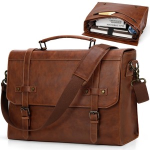 Mens Messenger Bag 17 Inch Waterproof Vintage Leather Laptop Briefcase Large Laptop Bag - 1 of 4