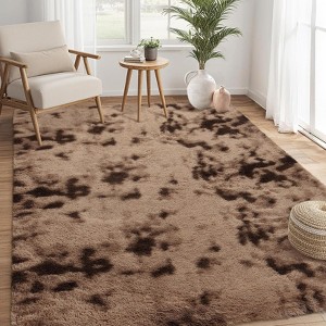 Fluffy Shaggy Rug: Tie-Dyed Furry Non-Shedding Plush Rug – Fuzzy Accent Carpet for Living Room, Bedroom | Soft Feet-Friendly Home Decor Floor Cover - 1 of 4