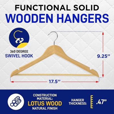 Natural Maple Wooden Suit Hangers with 360° Swivel Hooks - Pack of 30