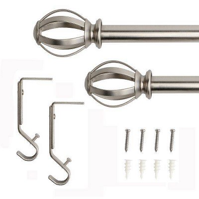 48"-84" Decorative Drapery Single Rod Set with Cage Ball Finials Brushed Nickel - Lumi Home Furnishings: Adjustable Curtain Rods, Zinc Alloy