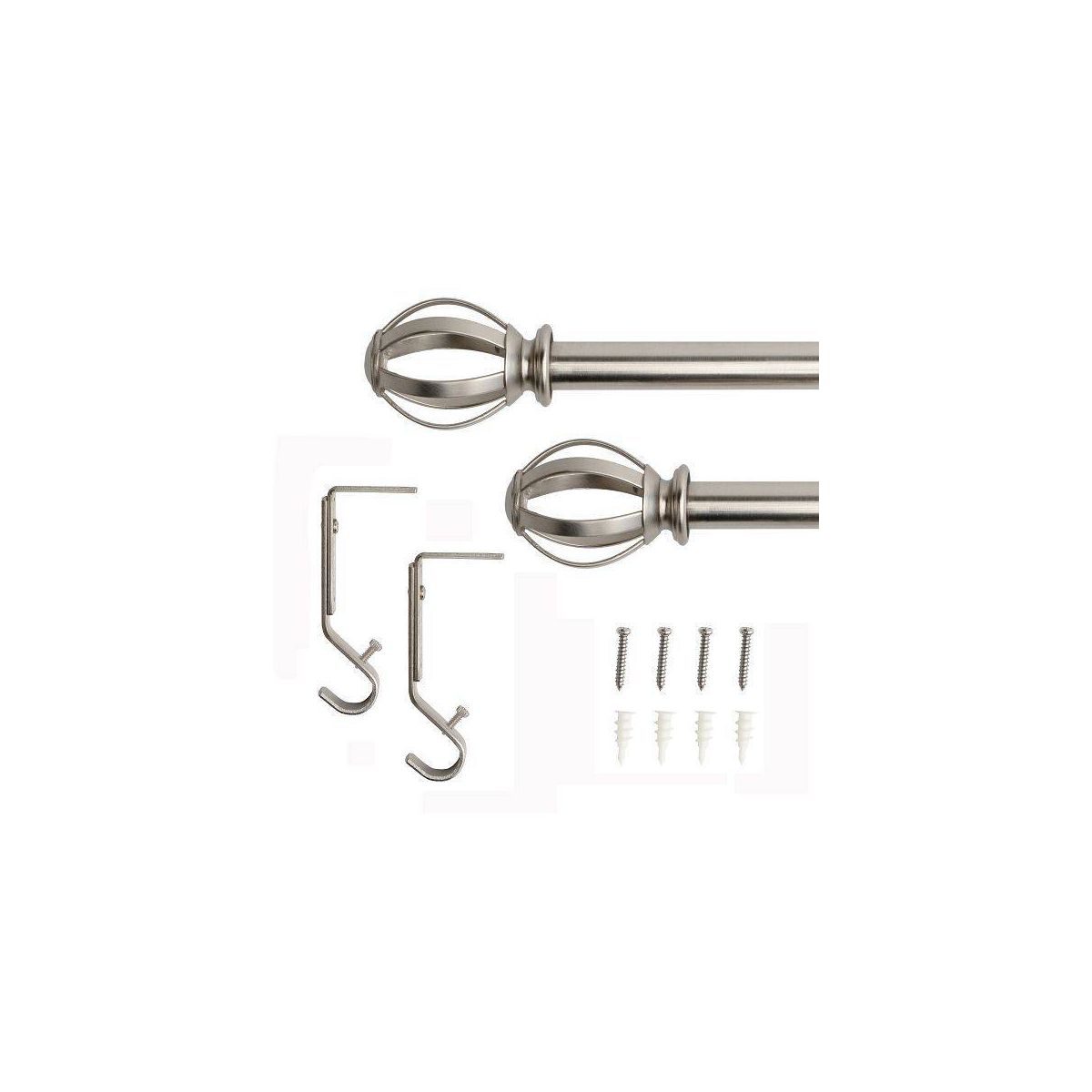 Decorative Drapery Single Rod Set with Cage Ball Finials Brushed Nickel - Lumi Home Furnishings - thumbnail 4