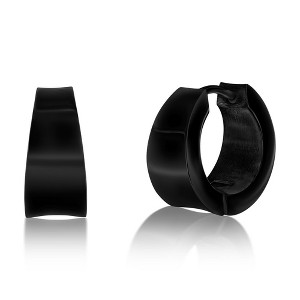 Metallo Stainless Steel 16x7mm Polished Huggie Earrings - IP Black - Black - 1 of 2