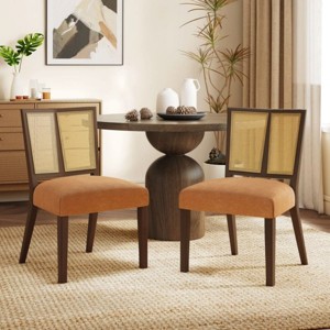 Set of 2 Dining Chairs with Rattan Back,Mid Century Armless Chair with Rubberwood Frame,Modern Farmhouse Upholstered Dining Chair-Koiai - 1 of 4