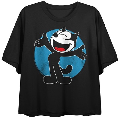 Juniors Crop Tee Felix - Happy to See You, Blue Circle backTee on black crop