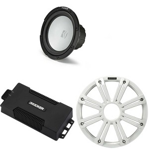 Kicker 48PXA6001 Weatherproof Powersport Mono Amp & 10" 2 Ohm Marine Subwoofer ( White Grill ) - 1 of 4
