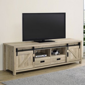 Lyngins Distressed Pine TV Stand with Sliding Doors,Media Console with Drawers & Open Shelves,Entertainment Center for Living Room,Bedroom - 1 of 4