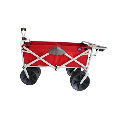 Mac Sports Heavy Duty Steel Frame Collapsible Folding 150Lb Capacity Outdoor Beach Garden Utility Wagon Cart w/ 4 All Terrain Wheels & Table, Red/Grey