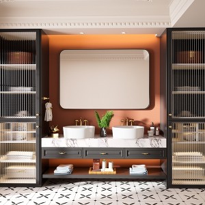 Rectangular Framed Tempered Glass Wall-Mounted Bathroom Vanity Mirror - 1 of 4