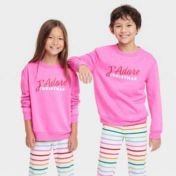 Kids' J'Adore Christmas Matching Family Pajama Sweatshirt - Wondershop™ Pink