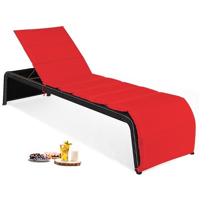 Tangkula Adjustable Outdoor Rattan Chaise Lounge Recliner Couch with Cushions