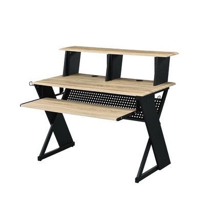 Natural and Black Studio Desk with Keyboard Tray