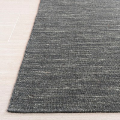 Bohemian Charcoal-Grey Flat Woven Wool-Cotton Area Rug 5x8