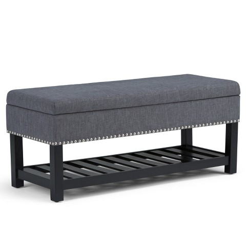 44 Nathan Storage Ottoman Bench Slate Gray Linen Look Fabric
