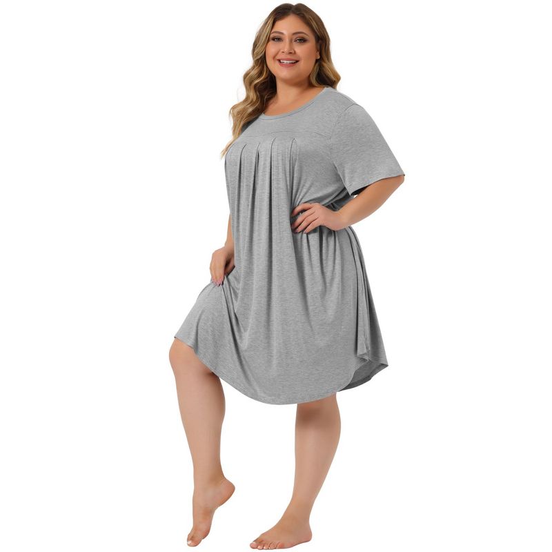Agnes Orinda Women's Plus Size Comfort Solid Short Sleeve Nightgown, 3 of 6