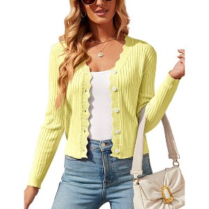 BLUEMING Womens Sweater Cardigan Cropped Lightweight Rib Texture Button Down Knit Tops 2025 Fall Fashion Outfits - 1 of 4