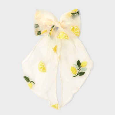 Chiffon Lemon Bow Hair Barrette - A New Day™ Ivory/Yellow