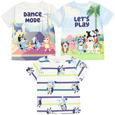 Bluey Bingo Dad Mom Coco Honey Winton 3 Pack Athletic T-Shirts Toddler to Big Kid