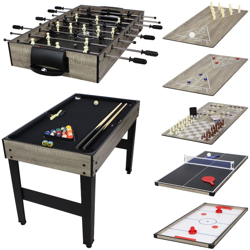 Sunnydaze 10-in-1 Multi-Game Table with Billiards, Foosball, Hockey, Ping Pong, Chess, Checkers, Backgammon, Shuffleboard, Bowling, and Cards - 49.5", 1 of 17
