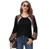 Women's Long Sleeve Leopard Print Tunic Tops Casual Color Block Blouse Loose T Shirt - 4 of 4
