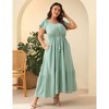 YESFASHION Plus Size Women Boho Maxi Dress Short Sleeves High Waist Ruffle Design Casual Summer Dress with Pockets - 2 of 4