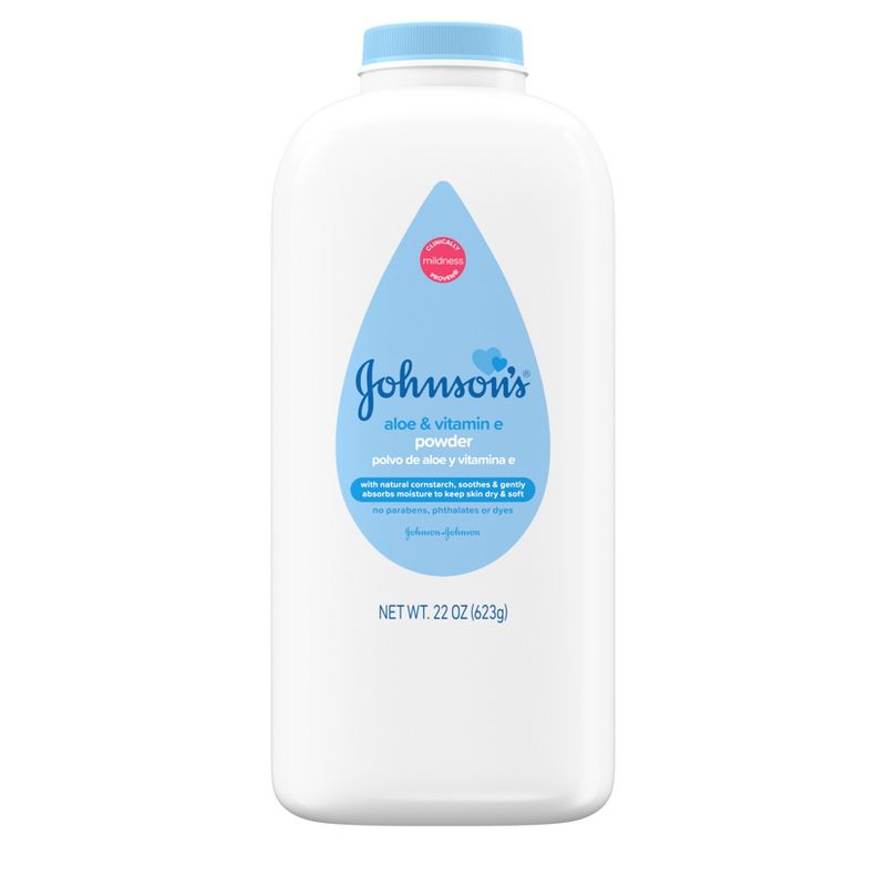 Johnson&#39;s Naturally Derived Cornstarch Baby Powder, Aloe &#38; Vitamin E for Delicate Skin - 22oz, 1 of 8