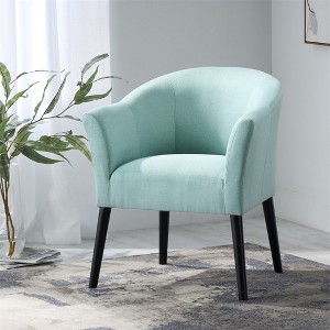 Tufted Upholstered Arm Chairs, Mid Century Modern Accent Chairs With Wood Legs, Fabric Sofa Chairs Reading Chair For Living Room,Light Blue - 1 of 4