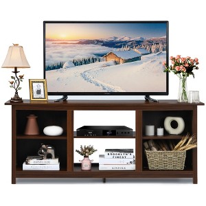Costway TV Stand 58 inch Entertainment Media Console Center Up to 65 inch Coffee or Black with 2 Tiers - 1 of 4