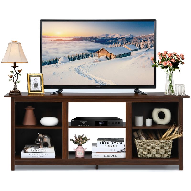 Costway TV Stand 58 inch Entertainment Media Console Center Up to 65 inch Coffee or Black with 2 Tiers, 1 of 11