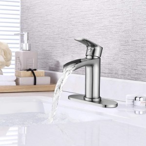 Gulches Bathroom Faucet Single Handle Bathroom Sink Faucets 1 or 3 Hole Solid Vanity Faucet with Deck Plate & Overflow Pop Up Drain Brushed, Nickel - 1 of 4